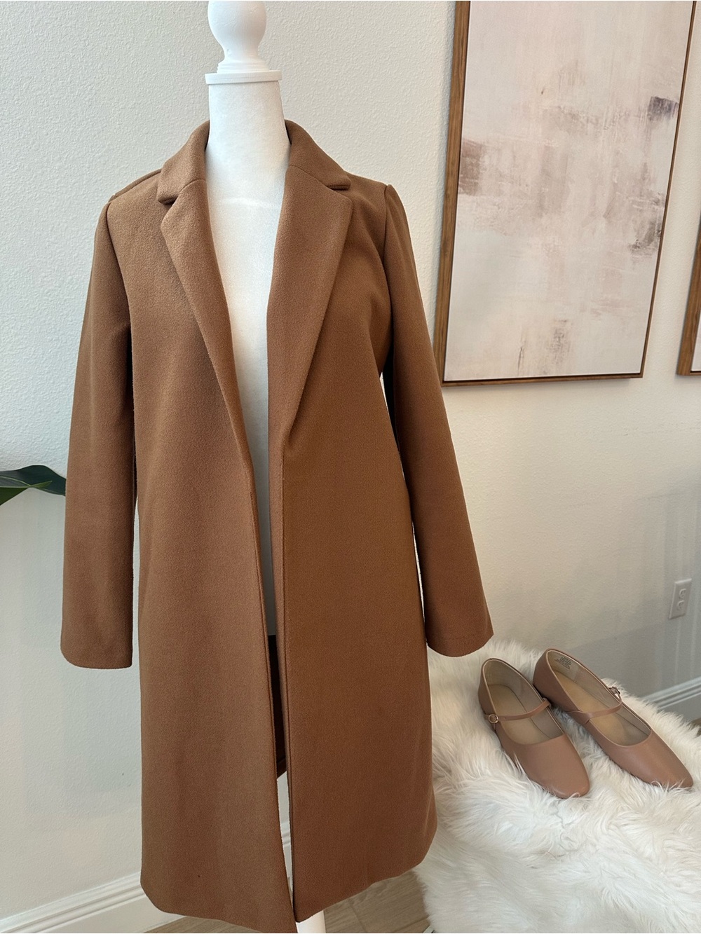 ZARA Camel Faux Suede Lapel Coat ✨